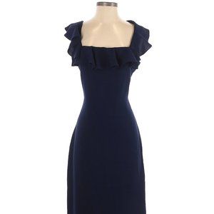 Shoshanna Navy Blue Dress with Ruffle Shoulder Straps Collar Sz 8 #128